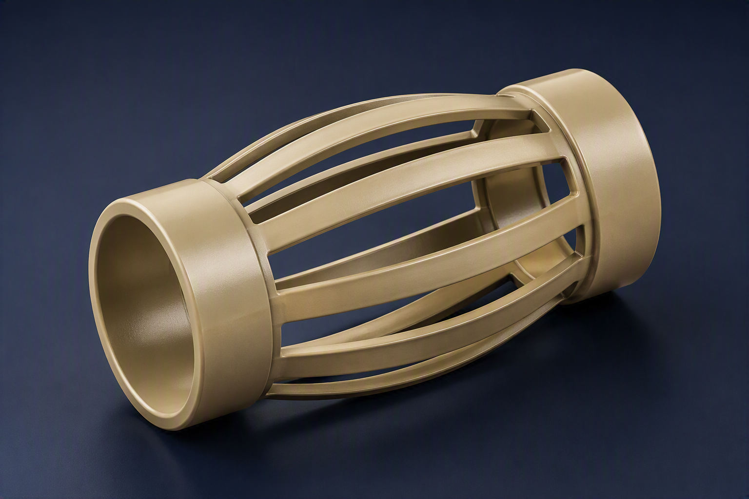 A traditional bow-spring casing centralizer, shown for comparison